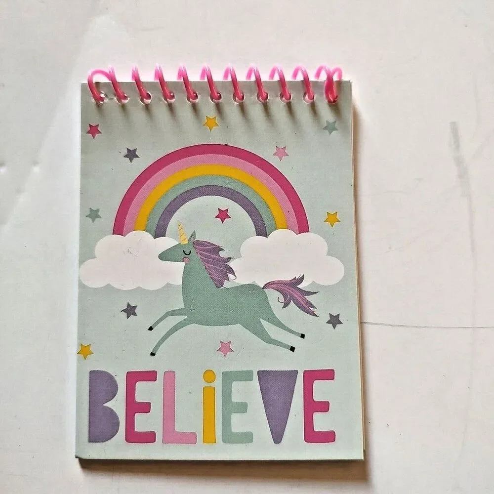 Lot of 4 Mini Spiral Paper Notebooks Party Favors Believe Unicorn Rainbow Stars